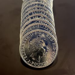 Roll Of 25 Britannia Silver Coins 2015 Brilliant Uncirculated. 
