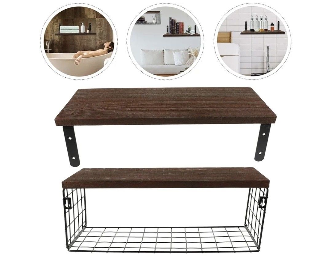 Wall Floating Shelves Set Rustic Decor for Home Bathroom Kitchen Organizer Shelf Metal Frame Storage Rack