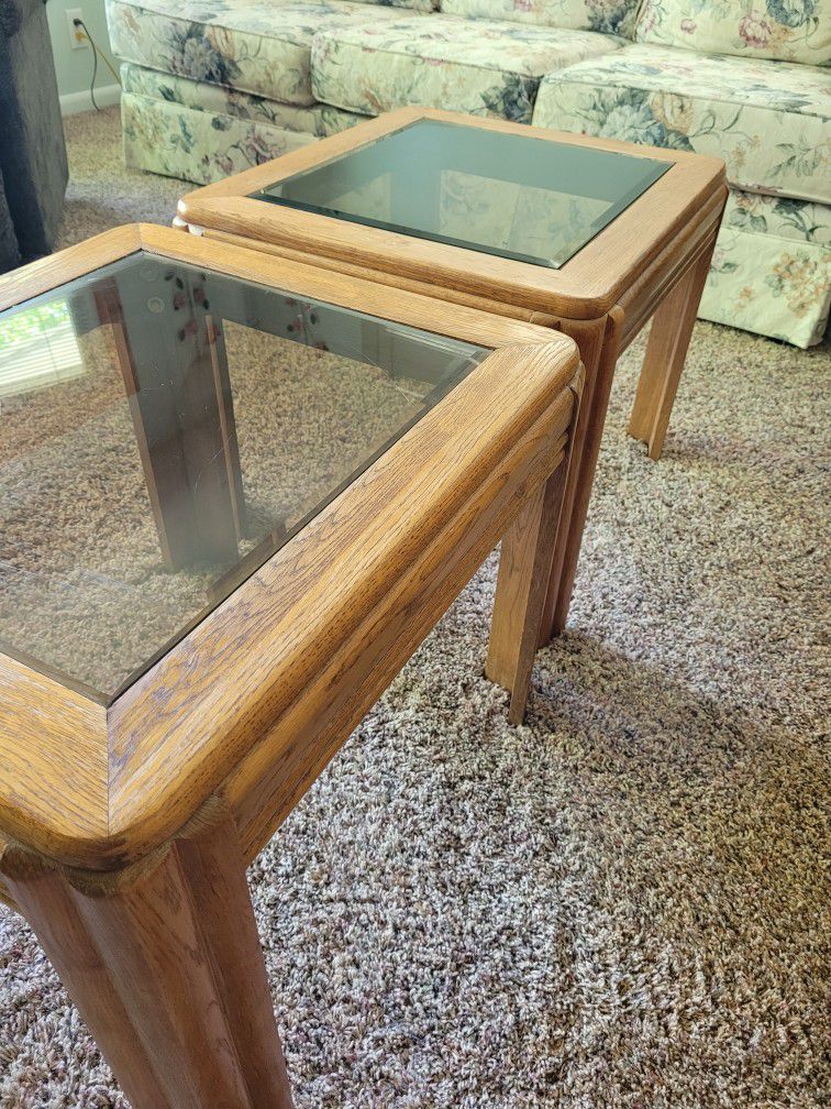 Matching Side Tables (Wood & Glass)