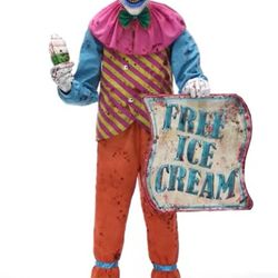 Free Ice Cream" Clown Animated Light-Up Standing Character, Multi-Coloured, 6-ft, Sound & Light Activated Indoor/Outdoor Decoration for Halloween