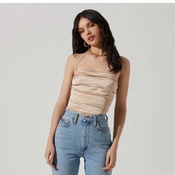 Astr The Label Champaign Halter Satin Top