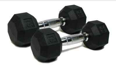 Set of 2 15lb Rubber Dumbbells Ignite ( excellent)