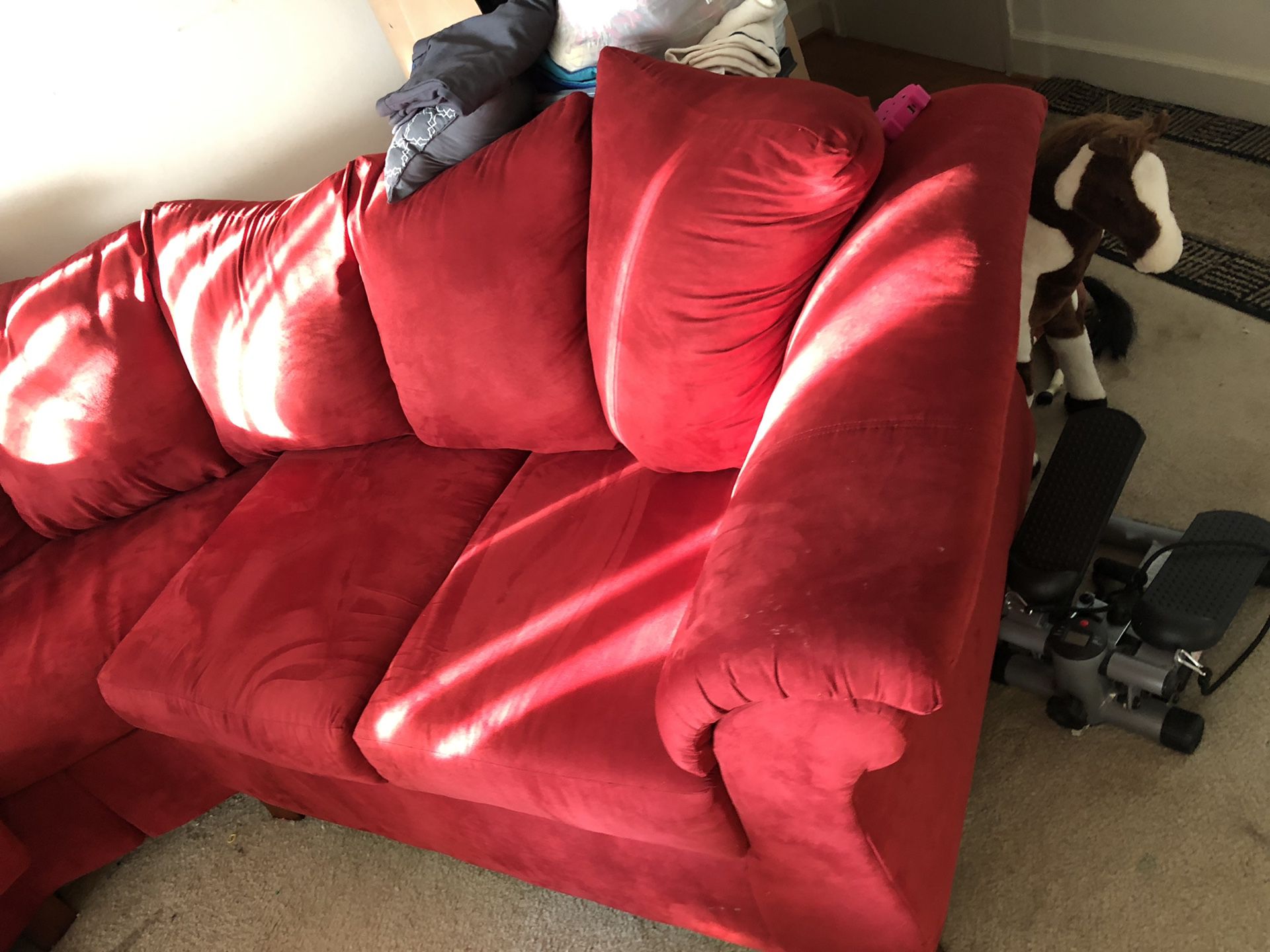 Red velvet curve couch 3 months old