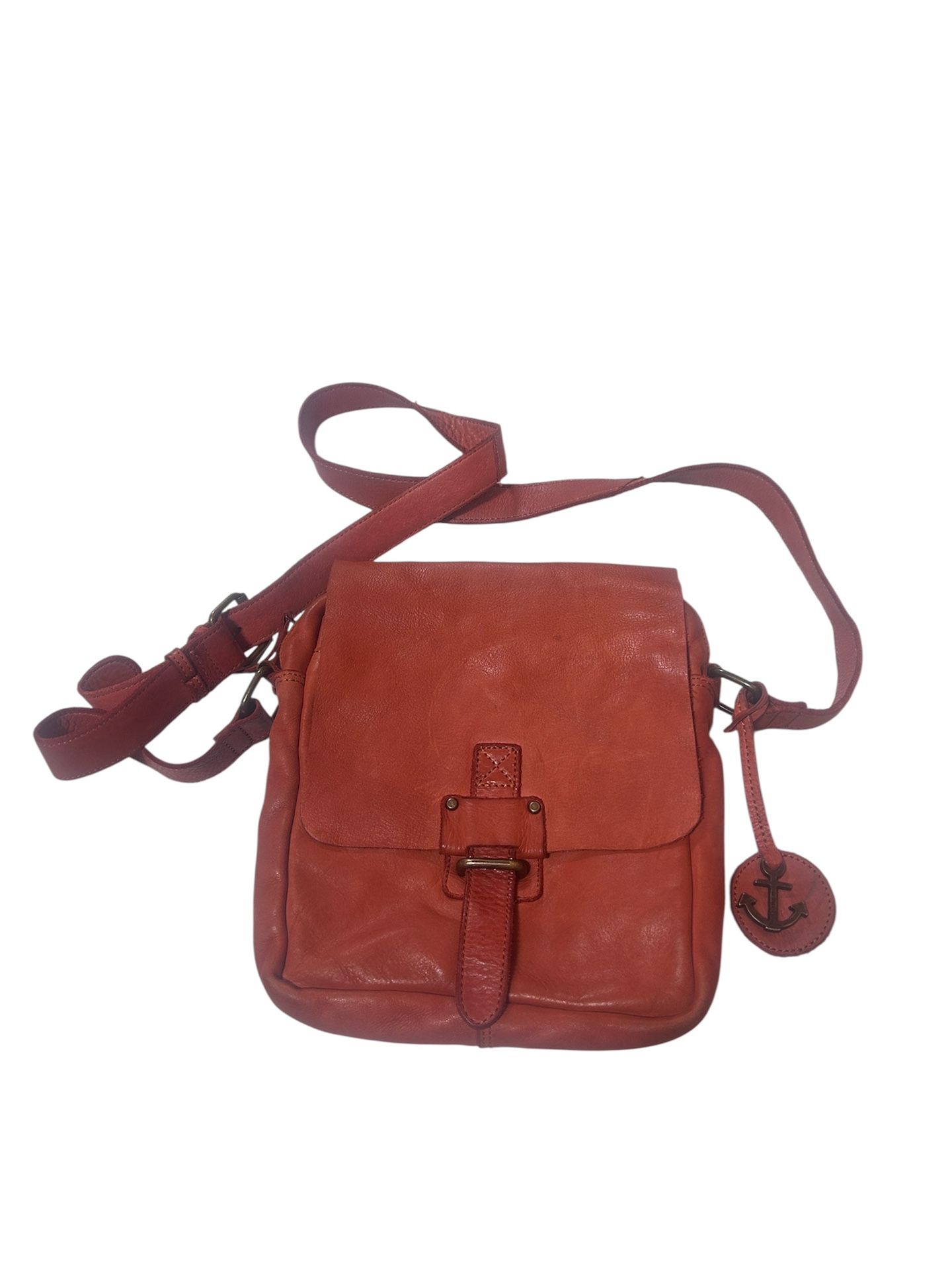 HARBOUR 2nd Soft Leather Crossbody Messenger Bag Burnt Orange Flap Zip Adj Strap
