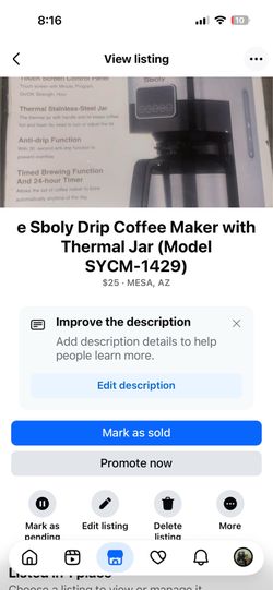 e Sboly Drip Coffee Maker with Thermal Jar (Model SYCM-1429)