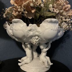 Vintage Italian ceramic Pedestal Bowl And Candle holders