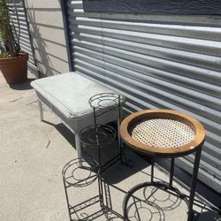 Plant Holders & Wicker Table