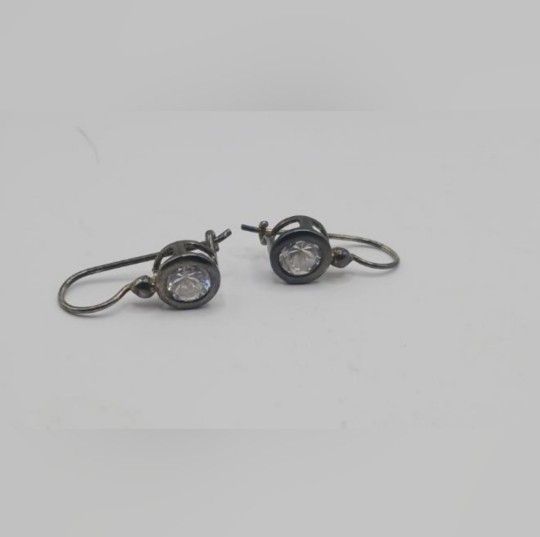 Vintage Sterling Silver Round CZ, Peirced Earrings