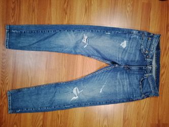 Levis Skinny Taper Jeans Men’s Measured Sz 34x30 Blue Distressed Skinny Stretch