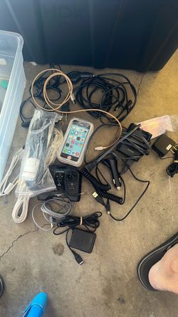 Miscellaneous cords and I phones boxes