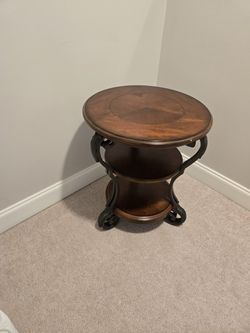 Round Wood 3-Tier Accent End Table