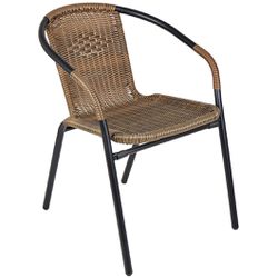 Modern Brown Rattan Indoor/Outdoor Restaurant Dining Chairs, Stackable Rattan Bistro Chairs for Patio or Restaurant