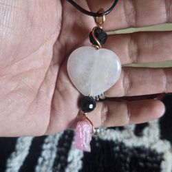 Handmade Heart Rose and Aura Quartz Pendant Necklace 