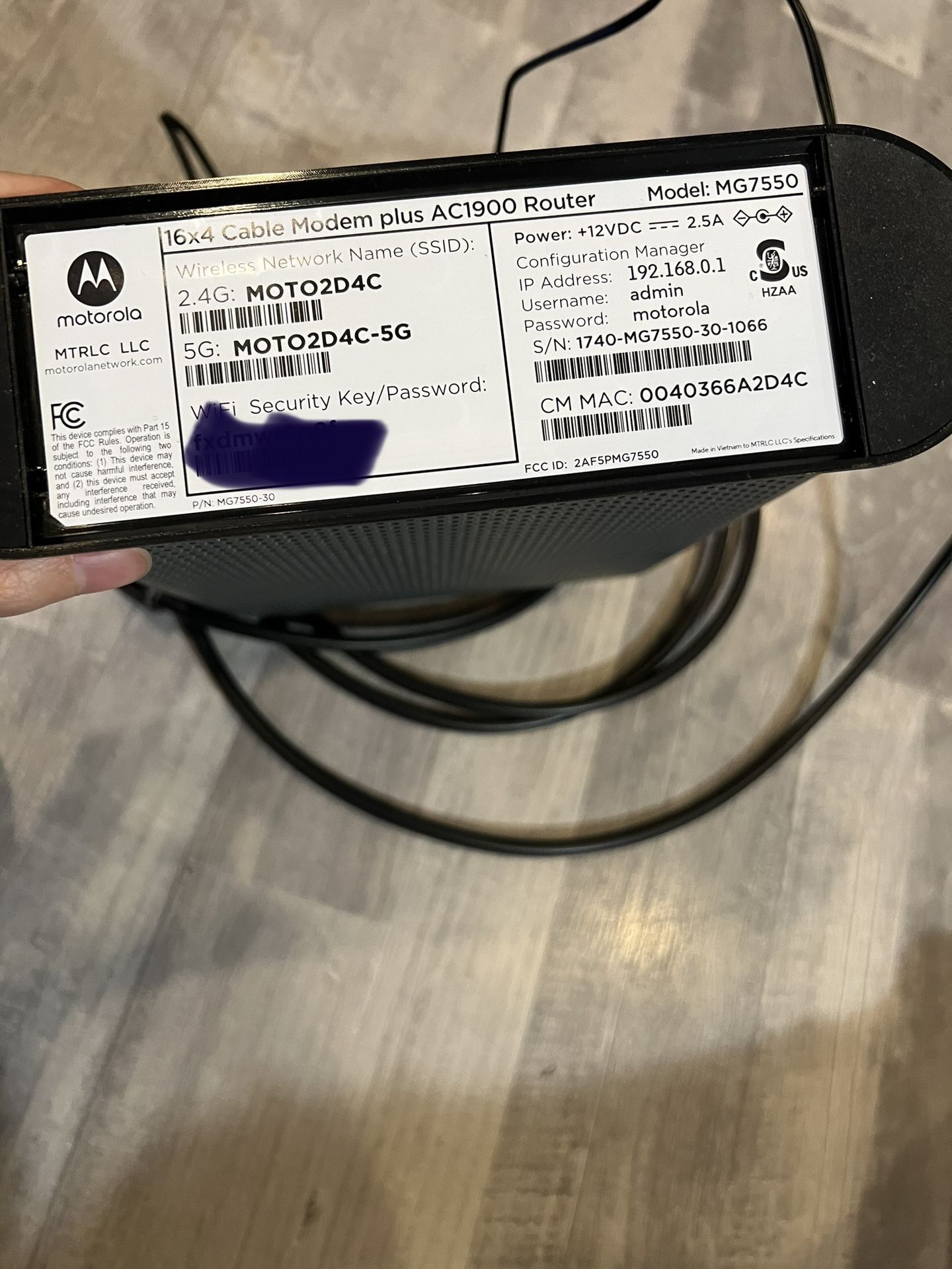 Motorola MG7550 Modem WiFi Router Combo with Power Boost