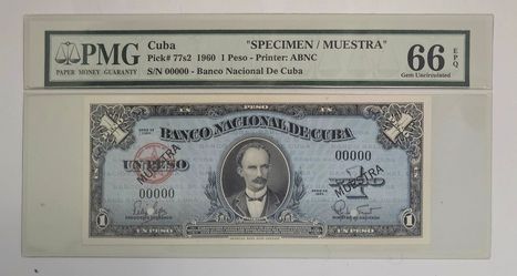 1960 1 peso muestra jose marti pmg 66