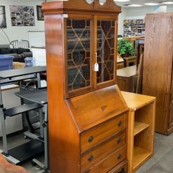 3 Drawer Solid Maple Wood Secretary Desk Hutch (has Key)