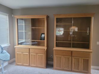 Oak China Cabinet Hutch Set of Two