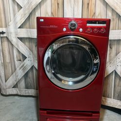 🔥 STUNNING RED LG FRONT LOAD DRYER – WITH PEDESTAL INCLUDED! 🔥