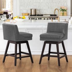 27'' Counter Height Bar Stools Set of 2 Swivel Modern Counter Stools with 5.5''Thickened Cushion and Backs and Soild Wood Legs