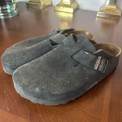 BIRKENSTOCK Boston Mules Soft Footbed Slide Sandal Black Suede Size 240 W7 M6