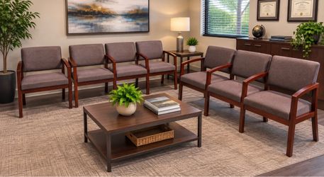 Commercial Waiting Room Chair Set with Wood Arms