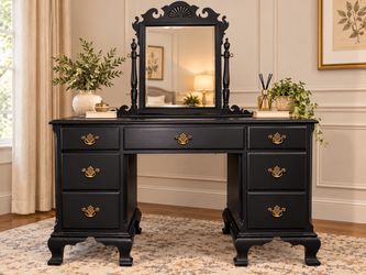 ✨ Refinished Vintage Black Vanity with Mirror