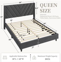 New! Queen Velvet Bed Frame