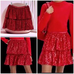 Sparkling Red Sequins Mini Skirt Girls L (10/12) Fits Small women, too- Cat&Jack 