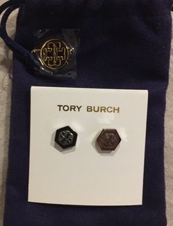 Tory Burch Hex-Logo Stud Earrings