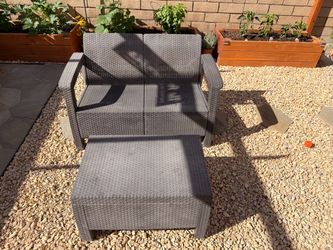 Outdoor Resin Wicker Loveseat with Ottoman