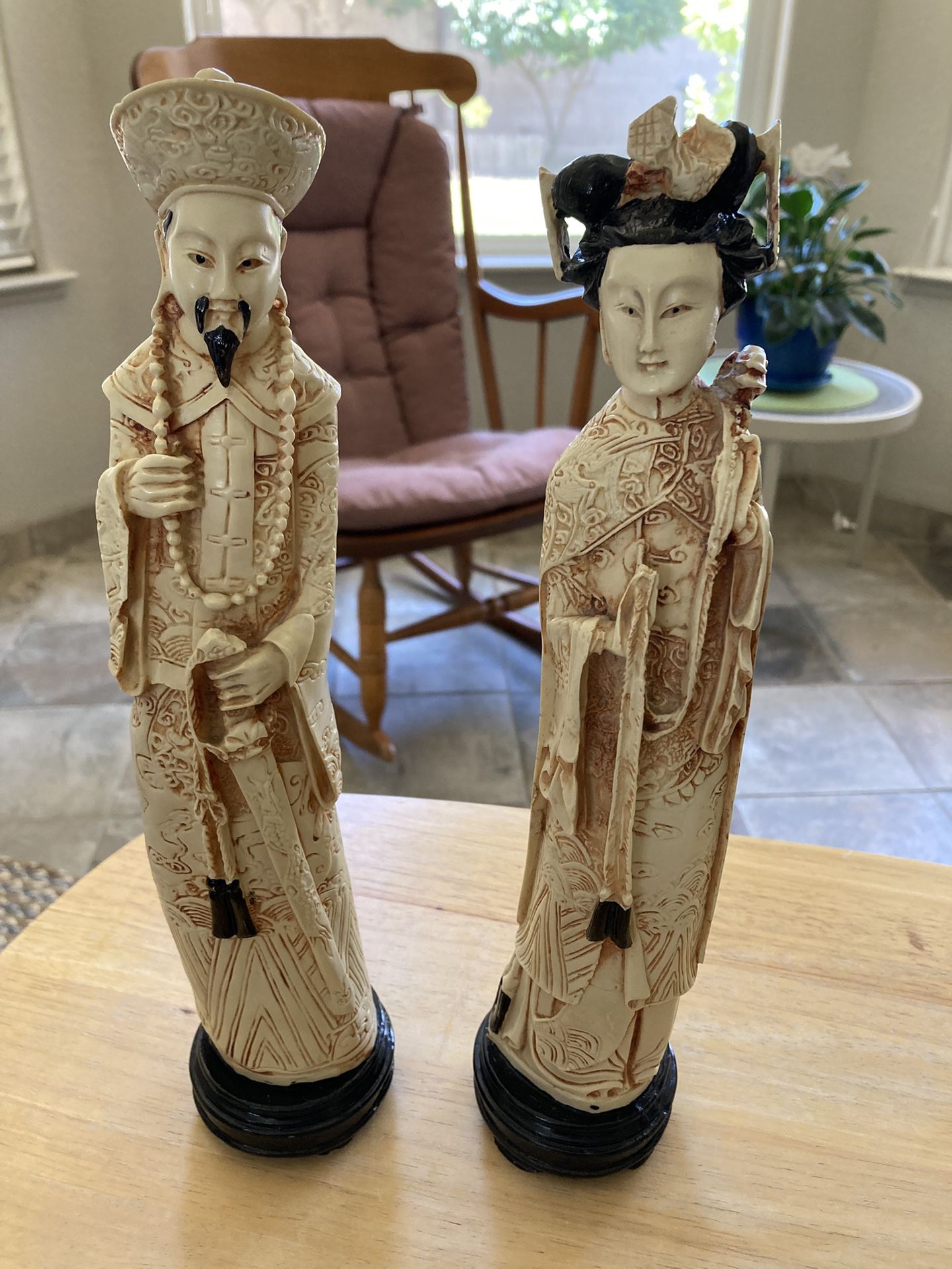 Vintage Oriental Man And Woman 1 Foot Statues