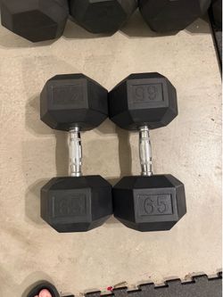 65lb Rubber Hex Dumbbells