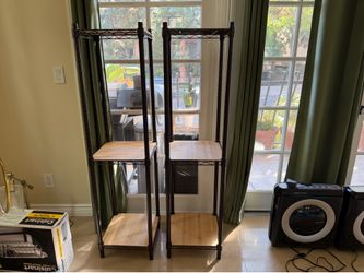 Set of 2 Industrial 3-Tier Storage Shelves – Wood & Black Metal