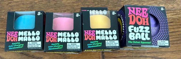 NeeDoh Mello Mallo & Fuzz Ball Squishy Bundle – 4 Total