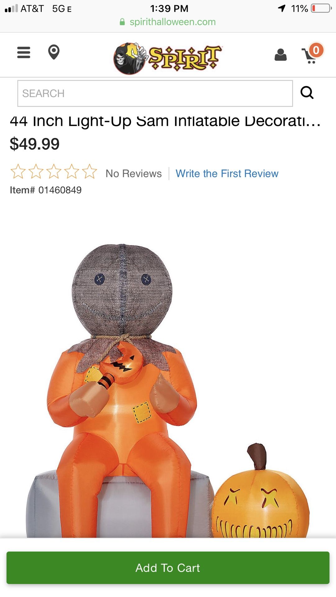 Sam inflatable 4ft halloween trick r treat
