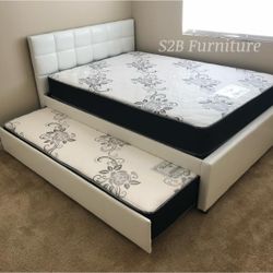 Full Twin White Trundle Bed With Ortho Mattress Included!!