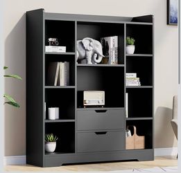 Cozy Castle 4-Tier Open Shelf Bookcase, 47.2" Cube Storage Shelf with 10 Cubes and 2 Drawers, Modern Bookshelf for Bedroom, Living Room, and Office, B