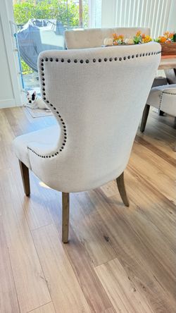 Set of 4 Upholstered Dining Chairs – Tufted & Nailhead Trim $325