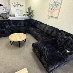 Large Black Corduroy Sectional 