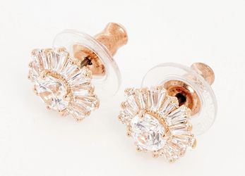 Swarovski Sunshine stud earrings Mixed cuts, Sun, White Rose gold. 
