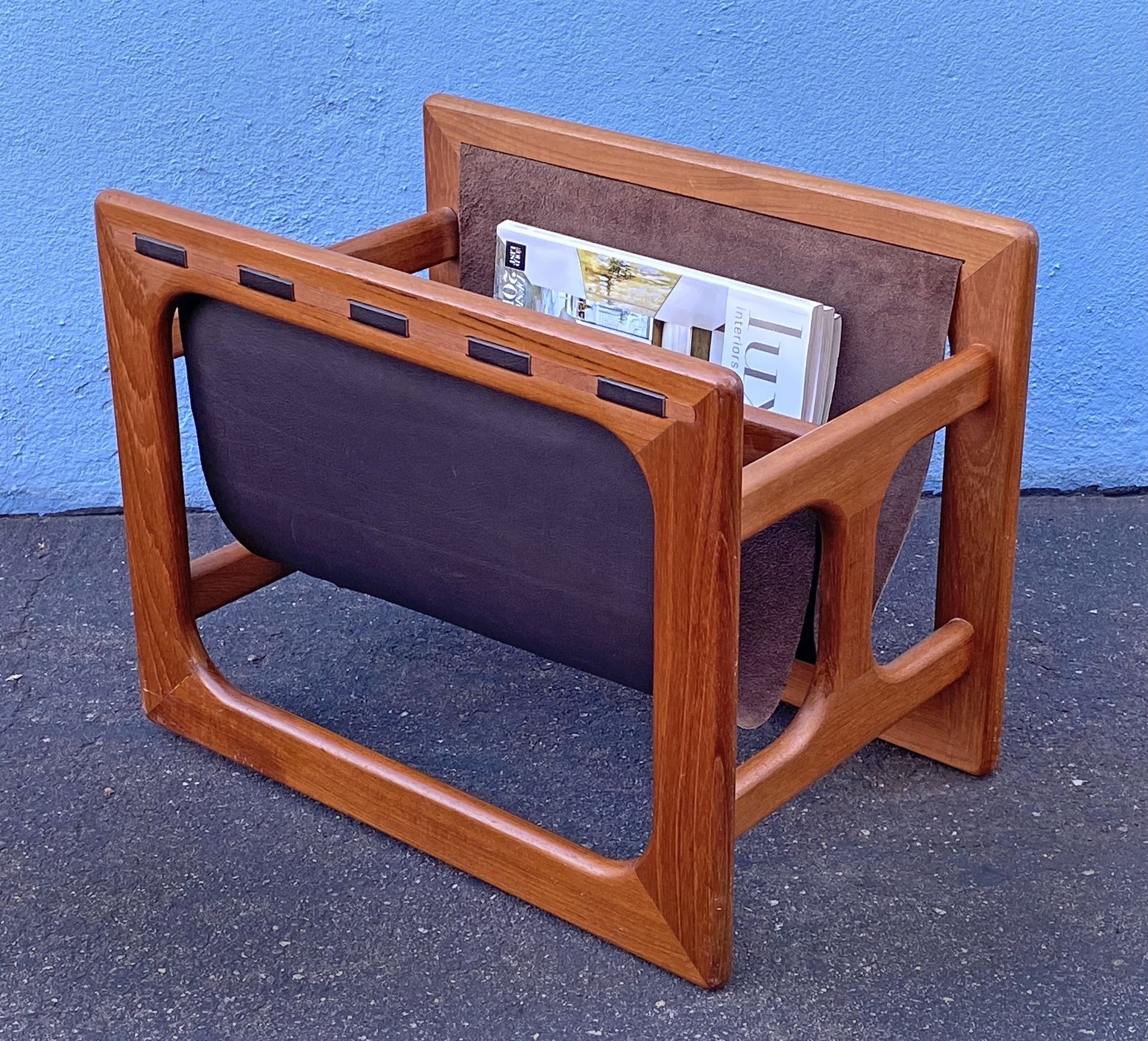 Mid century Salin Mobler teak and leather magazine holder
