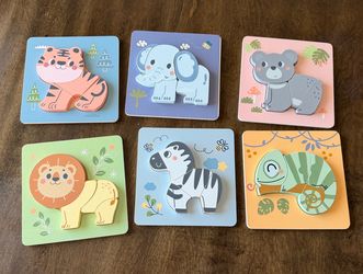 6-Pack Wooden Toddler Animal Puzzles / Chunky Wood Puzzle Set
