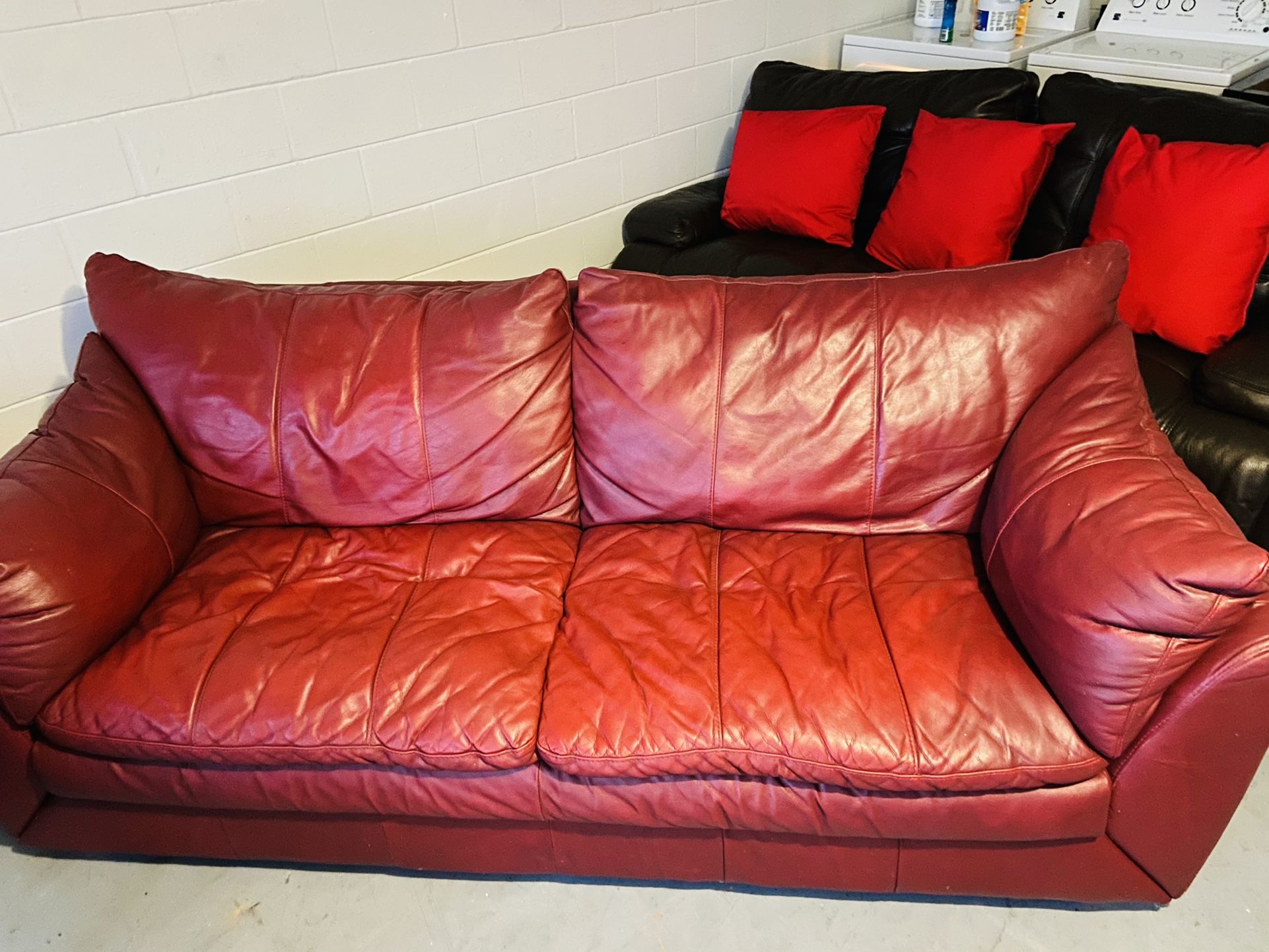 ❤️GENUINE ITALIAN LEATHER Couch❤️ Sofa Real Leather Red Claret Burgundy Loveseat