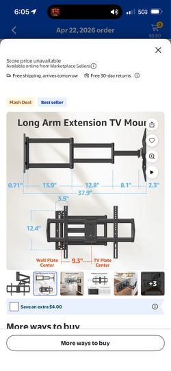 TV Mount with 37.9" Extension Arm, TV Bracket with Articulating Swivel Tilt Single Stud, Max 600x400mm, Up to 99 lbs