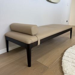 Meridian Furniture Priscilla Bench UNUSED – Modern Tan Leather with Bolster Pillow