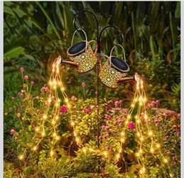 Solar Lights Outdoor Decorative, 2 Pack Metal Watering Can Lights
