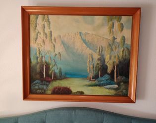 MCM Original Oil Painting on Canvas by Listed  Scandinavian Artist Carl. E. Hultgren 