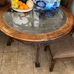 Vintage Wood And Metal Round Table 