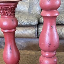 Two red Candle Holders and red vase