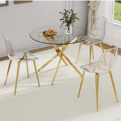 Round Glass Dining Table With Gold Base